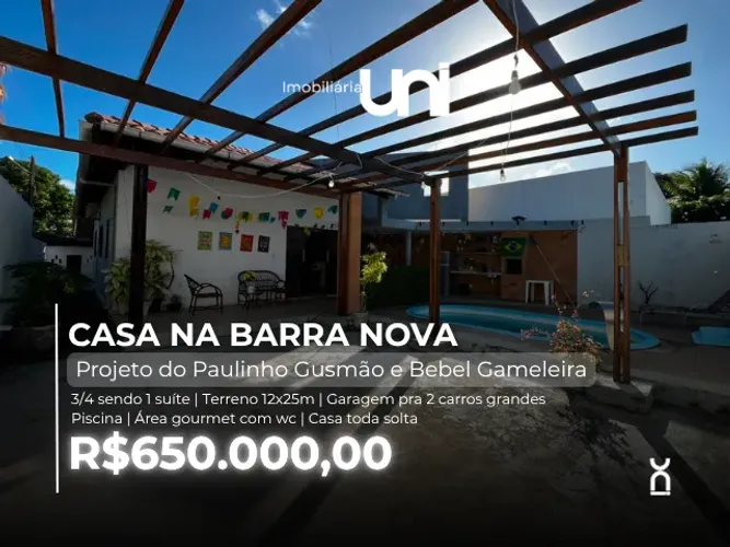 Casa com Piscina e Área Gourmet na Barra Nova | Terreno 12x25