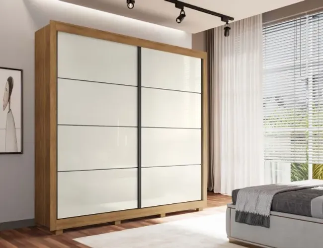 GUARDA-ROUPA 2 PORTAS DE CORRER - 4 Gavetas + Amortec. - 230cm L x 223cm A x 55cm P Amplo