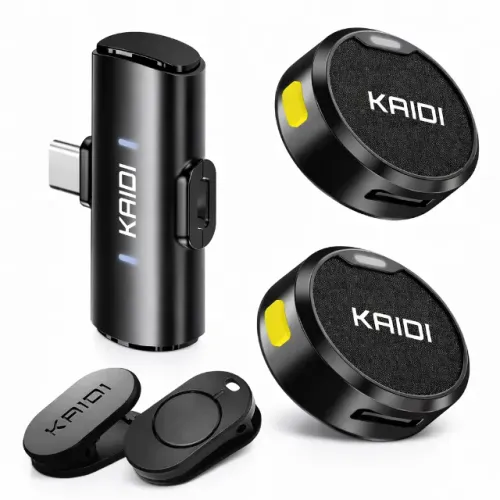 Microfone Lapela Sem Fio Kaidi Com Tipo-C Para Entrevistas e Lives Preto