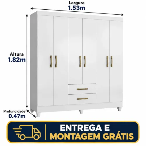 Roupeiro6 portas 2 gavetas Panamá - Branco