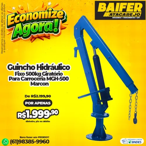 Guincho Hidráulico Fixo 500kg Giratório Para Carroceria MGH-500 Marcon