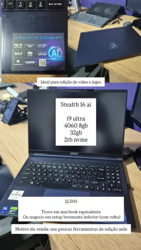 Notebook Gamer MSI STEALTH 16AI