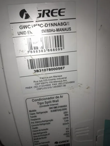 Ar condicionado gree 18000btus on off gás r22