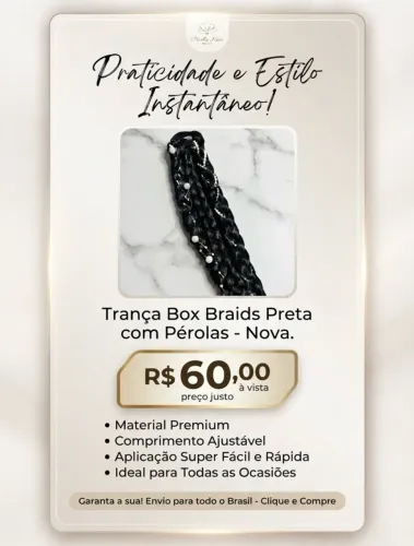 Trança Nagô Box Braids Preta com Pérolas - Nova.