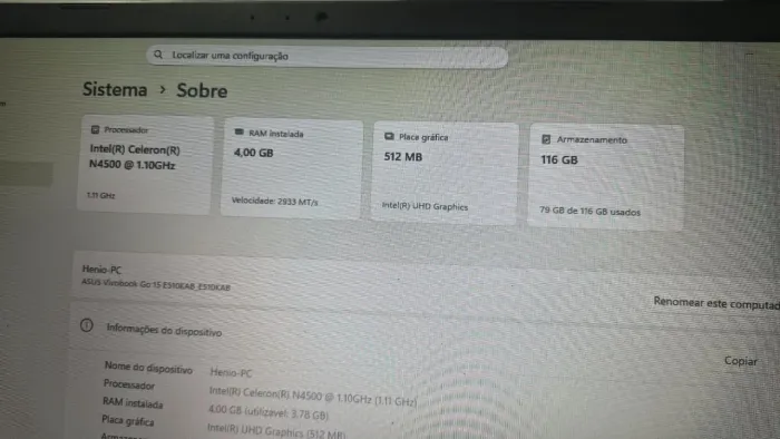 Notebook Asus (5 meses de uso)