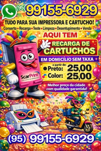 Terça de carnaval em domicílio recarga de cartuchos de impressoras