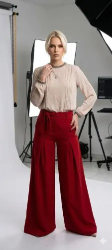 Conjunto Elegante Calça Pantalona Ruiva e Blusa - Como Novo
