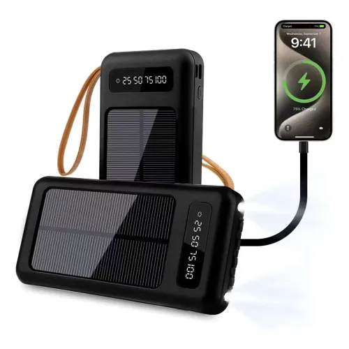 Power Bank Solar 10.000mAh com 4 cabos e lanterna (Novo)