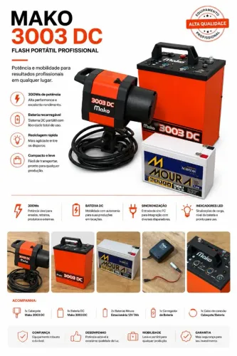 Flash Mako 3003 Com duas baterias e carregador portátil