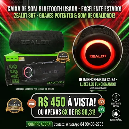 ? Caixa de Som Bluetooth Zealot S-87 (SÓ 6 MESES DE USO + NA GARANTIA DE FÁBRICA!)