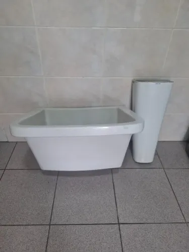Tanque de lavar roupa de louça com pedestal