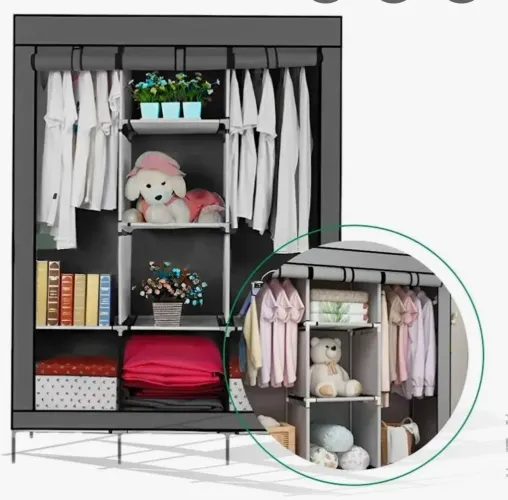 Guarda roupas dobrável 8 prateleiras e 3 portas