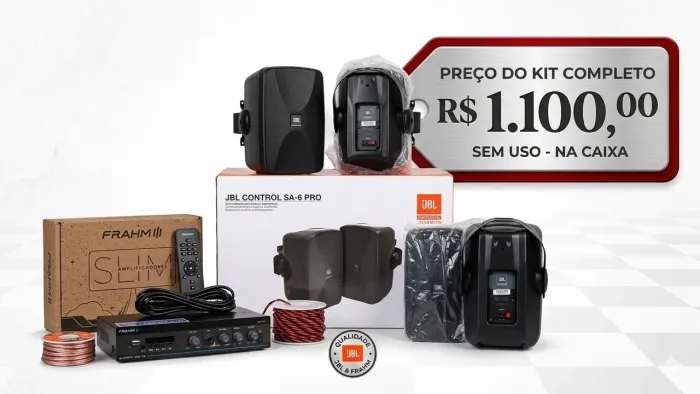 Kit Som Ambiente JBL Control SA-6 Pro + Frahm Slim 1000 + Fios Novo