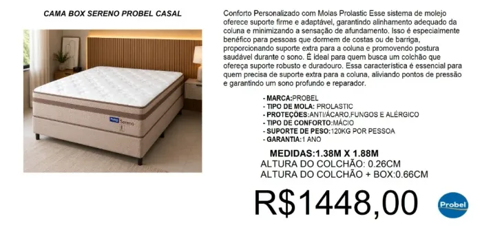 Cama box casal com colchão molas probel sereno - à pronta entrega