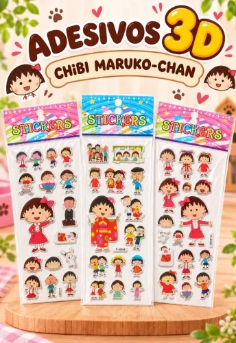 02 Cartelas De Adesivos Chibi Maruko-chan 3d em alto relevo