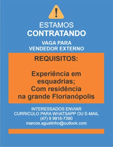 VENDEDOR EXTERNO - COM EXPERIÊNCIA EM ESQUADRIAS