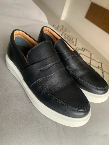 Sapato loafer mocassim preto couro 