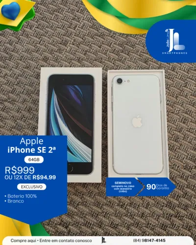 IPHONE SE 2ª, 64GB, BRANCO, BAT 100%, SEMINOVO, EXCLUSIVO!
