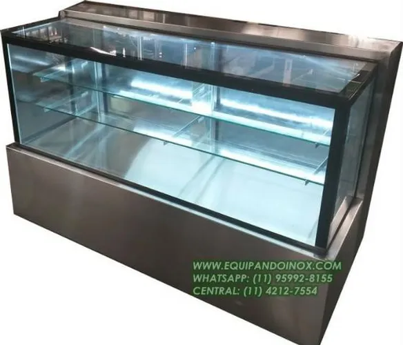 Balcão Vitrine expositora vidro reto quente e seco em aço inox sob medida