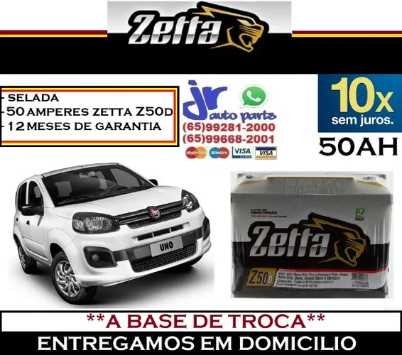 Bateria Automotiva 50AH Zetta 12v Novo Uno