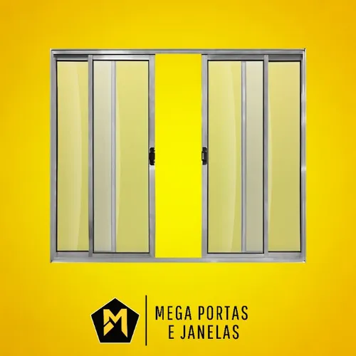 Janela Quatro folhas Alumínio Brilhante - Linha 20 (Completa)