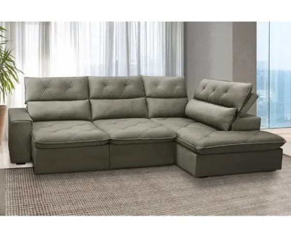 Sofá 3 Lugares Com Chaise Veludo 2,58m Fazemos Entrega Promoçao Novo