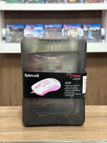 Mouse Gamer Storm Branco com Rosa Redragon Novo Loja