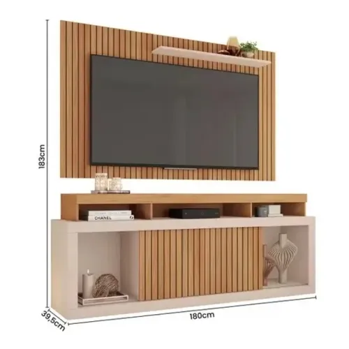 Rack Caemmun New Oscar Com Painel 1,8 Metro Cor Frejo Off White
