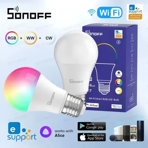 Lâmpada RGB Sonoff Wifi, Compatível com Alexa,  Aplicativo 