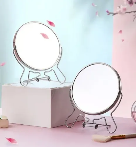 Espelho de Mesa Duplo Super Nítido Maquiagem 2 Faces Amplia 3x 7" p/ Salão de Beleza