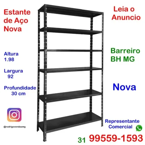 Estante de Aço Prateleira preto branco vermelho casa comercio expositor loja auto estoque
