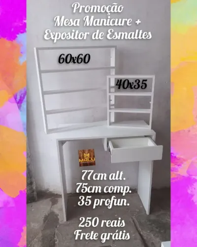 Mesa para Manicure com Expositor de Esmaltes - Frete Grátis!