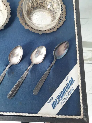 Jogo sobremesa prata e cristal