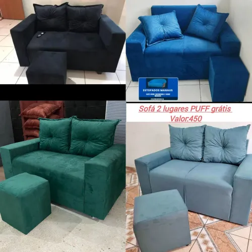 Sofá 2 Lugares com Puff Grátis - Várias Cores!