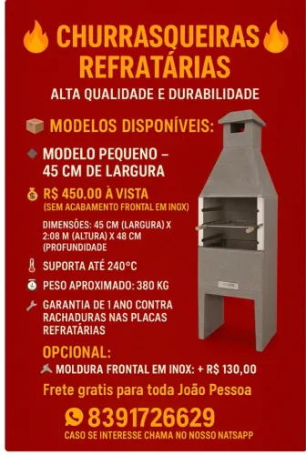 Churrasqueira Refratária Modelo Pequeno frete grátis