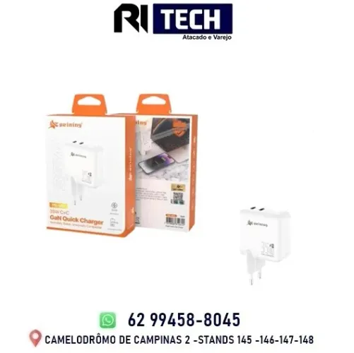 Fonte Carregador Dual USB-C Duas Entradas Tipo C 35W Gan Quick Charge PD Peining