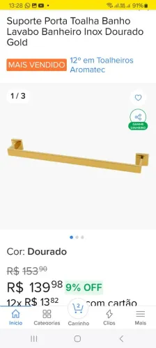 Porta toalha de metal dourado