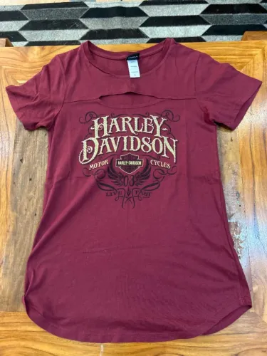Camisa Feminina Harley Davidson Burgundy Rhinestone