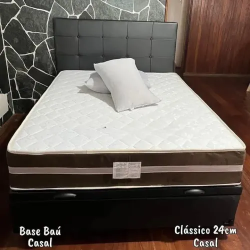 Conju Completo Box baú + colchão molas ensacadas+ Cabeceira