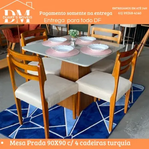  Mesa Prada 90X90 c/ 4 cadeiras turquia-Preço de Fábrica e Pagamento Só na Entrega