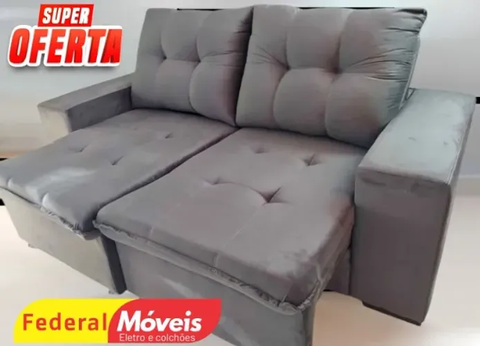 Sofá 2,00m Retrátil e Reclinável Cinza Veludo D33 (NOS CHAME NO WHATSAPP)
