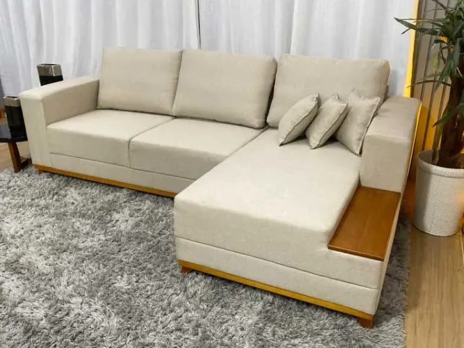 Sofá 4 Lugares com Chaise Linho Bege