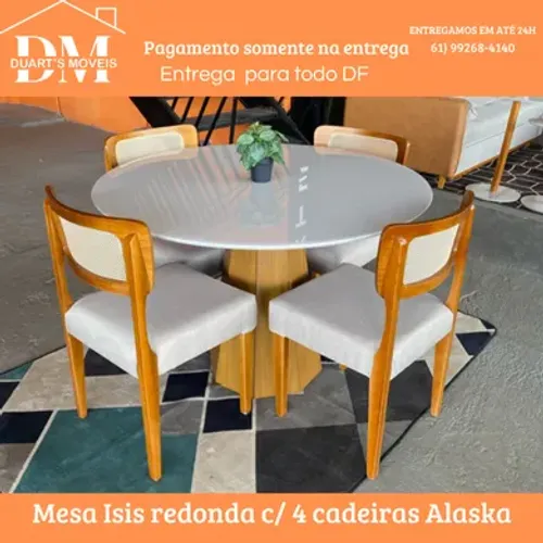 Mesa Isis redonda c/ 4 cadeiras Alaska-Preço de Fábrica e Pagamento Só na Entrega