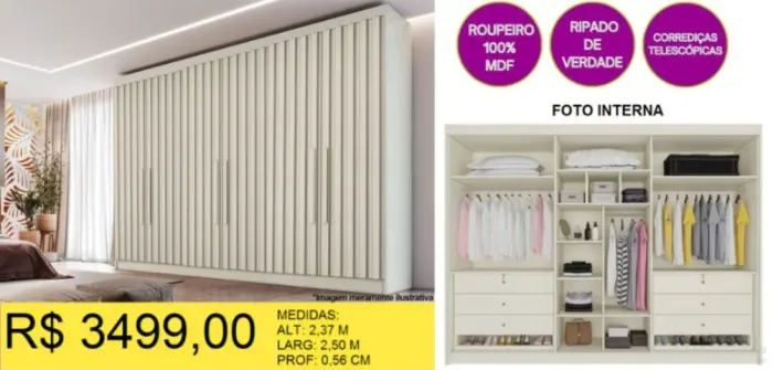 ROUPEIRO RIPADO 100% MDF 6 PORTAS 