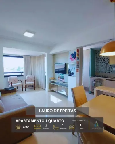 APARTAMENTO NASCENTE 48m² MOBILIADO 1 SUÍTE VARANDA 1 VAGA INFRA VENDE LAURO DE FREITAS