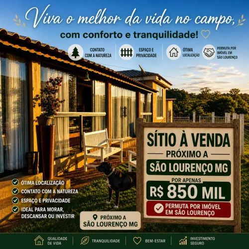 Sítio com 5,3 Hectares Perto de São Lourenço MG