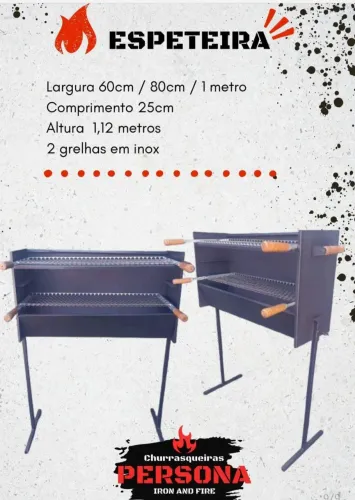Churrasqueira Espeteira com 2 grelhas em inox.