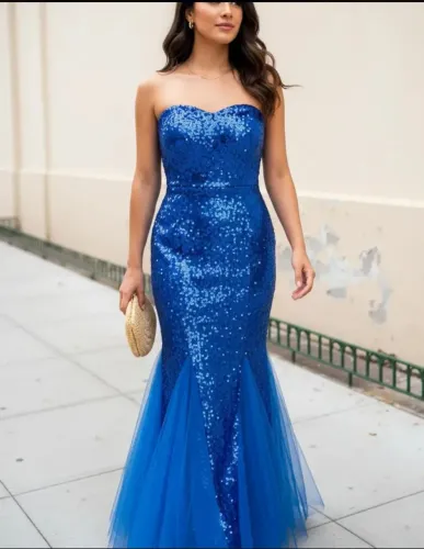 Vestido Azul Royal Bordado 