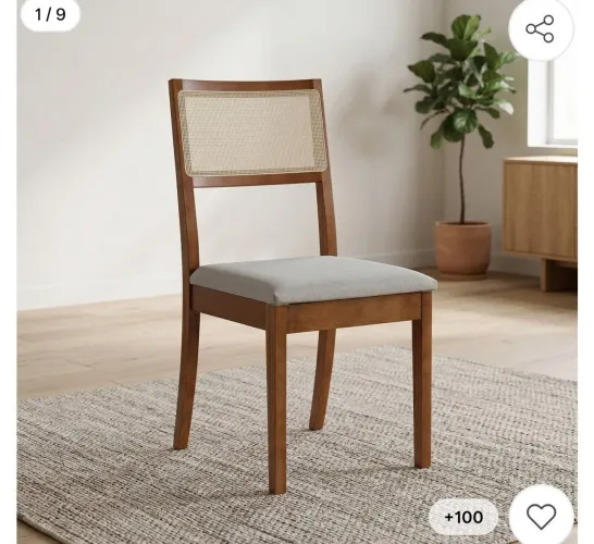 4 Cadeiras para mesa de jantar com base de linho e encosto de entreliça