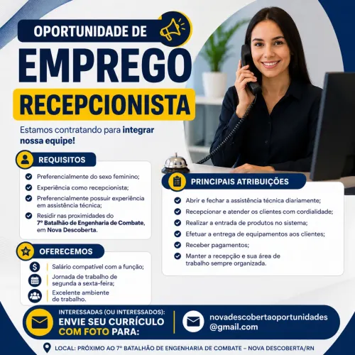 Vaga para recepcionista